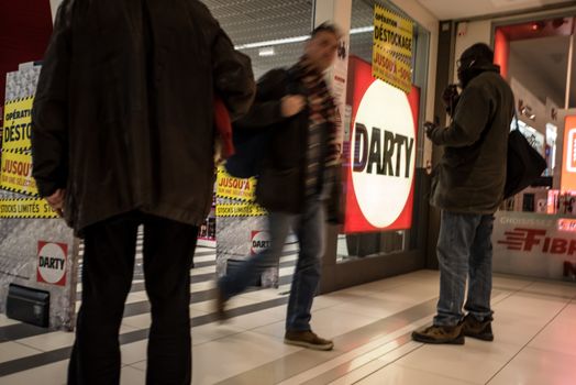 FRANCE, Paris: A picture is taken of a Darty store on April 22, 2016 as the battle for Europe's third-largest electrical goods retailer Darty intensifies as Conforama, owned by South African retail giant Steinhoff and French rival Fnac frantically tried to outbid each other. Five new offers in less than 24 hours on April 21, 2016 lifted Darty shares by more than 23 percent to their highest level since the end of 2010, valuing it at GBP 779 million (USD 1.1 billion, 990 million euros).