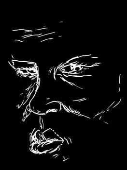 Drawing of serious middle aged male face over black