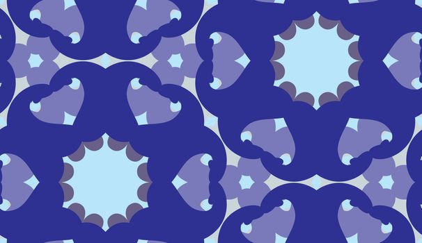 Seamless pattern of blue geometric kaleidoscope shapes