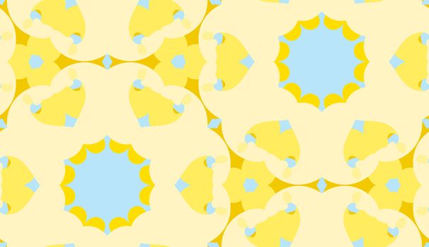 Seamless pattern of yellow geometric kaleidoscope shapes