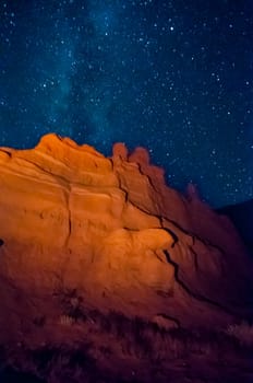 Long exposure night sky above the red rocks