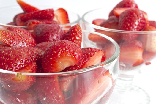 Fresh strawberries in a glass bowl