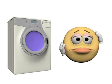 emoticon girl and washing machine white and purple - 3d render