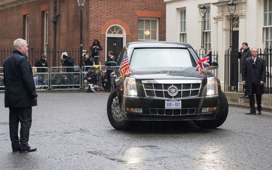 UK, London: President Barack Obama arrives for a meeting with Prime Minister David Cameron at 10 Downing Street in London, on his last official visit to the UK, on April 22, 2016.Obama urged the UK to stay in the European Union, amid the Brexit debate. He also addressed the special relationship that the two nations have. 