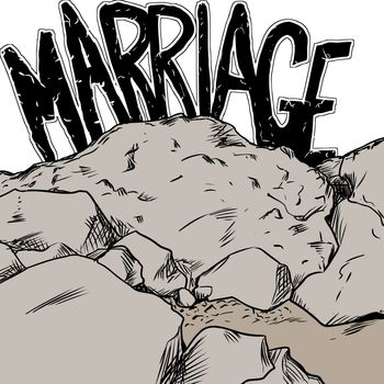 Concept mountain nature illustration with marriage text on the rocks