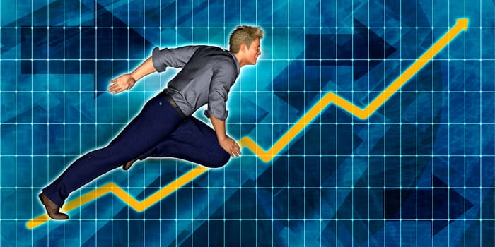 European Businessman Running with Chart Graph Background Art