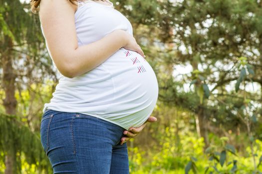 Pregnant young woman outdoors in warm summer day