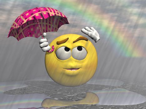 Emoticon rain and umbrella with a rainbow