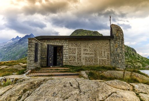 Church made of stones at the grimselpass, Bern canton, Switzerland