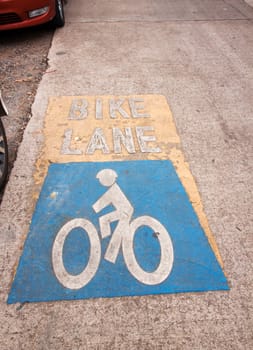 Bicycle lane. painted symbol mark on the concrete.