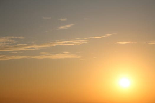 Sunrise over Mekong River in a Mukdahan city skyline