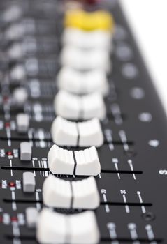 Detail of a Professional Mixing Console. Music Device.