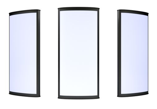 Three blank lightboxes on white background. 3d render
