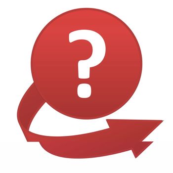 Red question mark arrow button isolated in white background