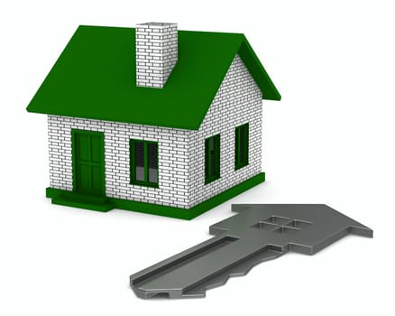 key and house on white background. 3D image
