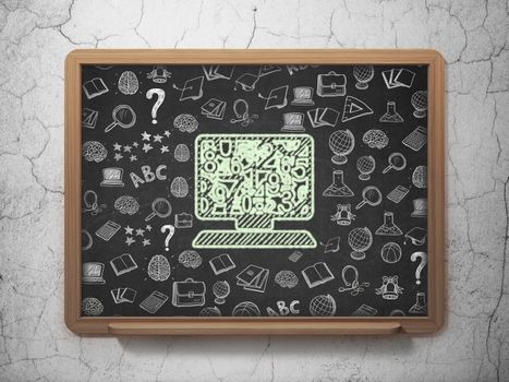 Learning concept: Chalk Green Computer Pc icon on School board background with  Hand Drawn Education Icons, 3D Rendering