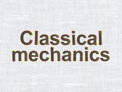 Science concept: CMYK Classical Mechanics on linen fabric texture background