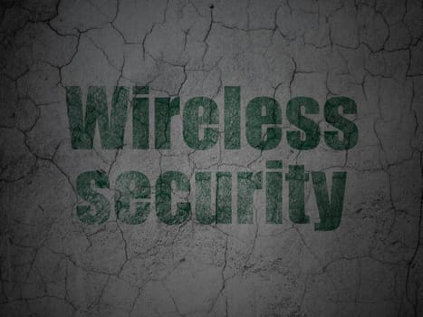 Security concept: Green Wireless Security on grunge textured concrete wall background