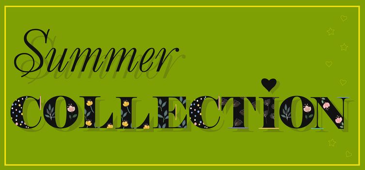 Elegance Inscription Summer Collection. Black Floral Letters. Illustration