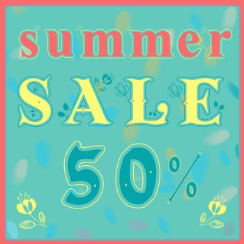 Inscription Summer Sale. Graceful yellow letters with floral pattern. Illustration