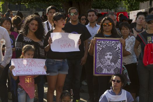 MEXICO, Morelia: Hundreds demonstrate against sexual violence to women and hold placards reading Vivas Nos Queremos, or We want to live at Plaza Benito Juarez, in Morelia, central Mexico, on April 24, 2016 as a group of women in Mexico have launched few days earlier a social media campaign encouraging people to speak out against sexual assault under the hashtag #NoTeCalles, or Don't Stay Silent. In June 2015, UN officials has said Mexico ranks among the world's 20 worst countries for violence against women. Several cities in the country held similar protest. 