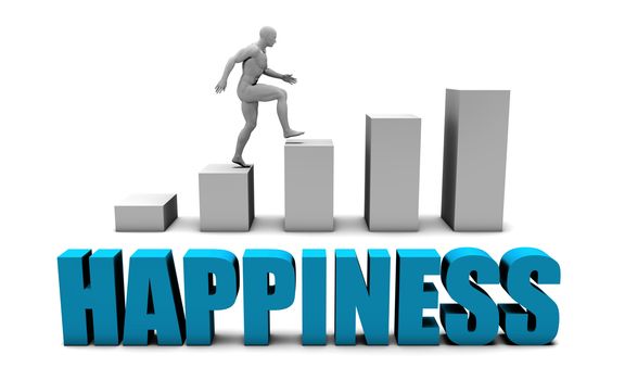 Happiness 3D Concept  in Blue with Bar Chart Graph