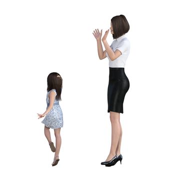 Mother Daughter Interaction of Girl Posing as Model as an Illustration Concept