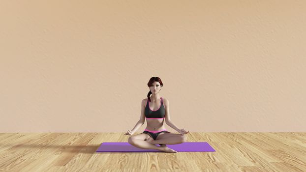 Yoga Class Lotus Pose Illustration with Female Instructor 