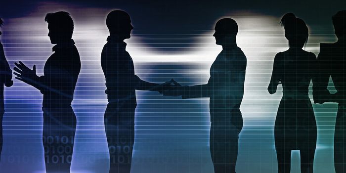 Businessmen Shaking Hands in a Silhouette Illustration Concept