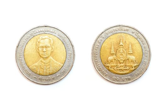 Front and back of Thai coin 10 baht.