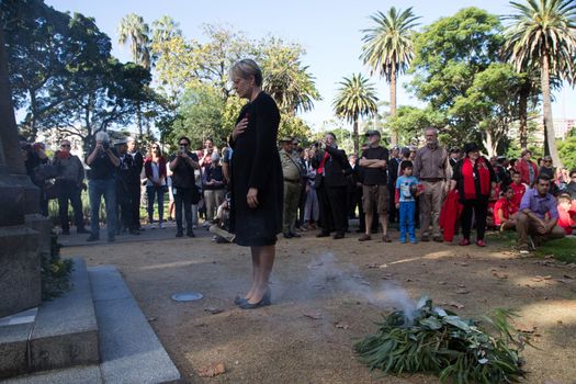 AUSTRALIA, Sydney: Deputy Leader of the Opposition Tanya Plibersek attends a ceremony to commemorate the involvement of Aboriginal and Torres Straight Islander soldiers in Australia's wartime efforts, during the Anzac Day on April 25, 2016. During the Anzac Day, Australians honour their forebears who fought in the Battle of the Somme a century ago.