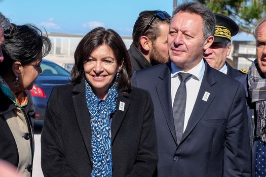 FRANCE, Marseille: Mayor of Paris Anne Hidalgo and French Secretary of State for Sports Thierry Braillard visit the future olympic sites in Marseille, on April 25, 2016 as part of Paris' candidature file to host the 2024 Olympic Games. 