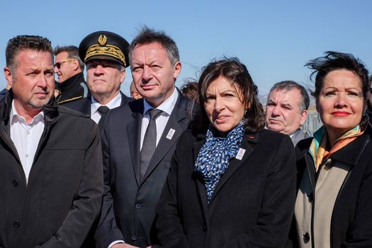 FRANCE, Marseille: Mayor of Paris Anne Hidalgo and French Secretary of State for Sports Thierry Braillard visit the future olympic sites in Marseille, on April 25, 2016 as part of Paris' candidature file to host the 2024 Olympic Games. 