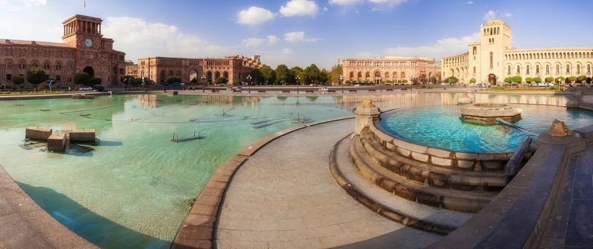 The fountain on a central square of the city of Yerevan in Armenia