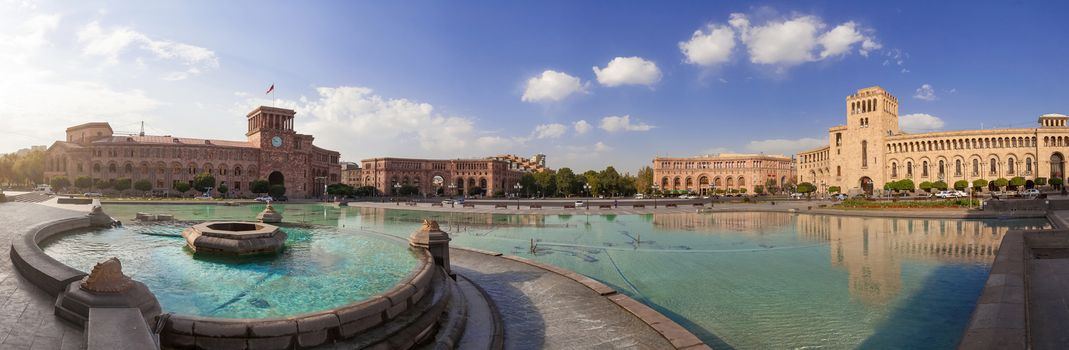 The fountain on a central square of the city of Yerevan in Armenia