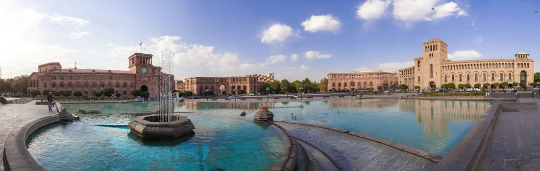 The fountain on a central square of the city of Yerevan in Armenia