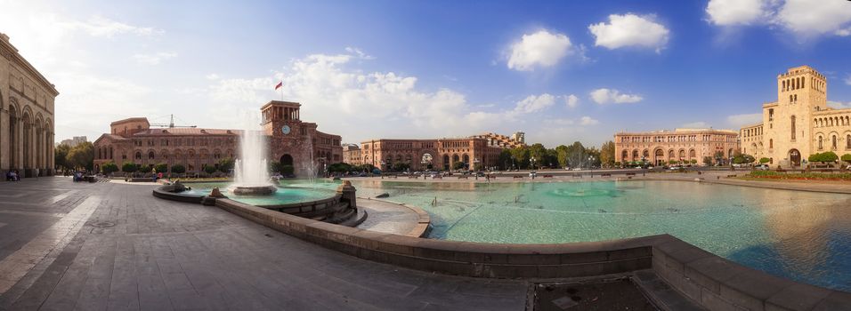 The fountain on a central square of the city of Yerevan in Armenia