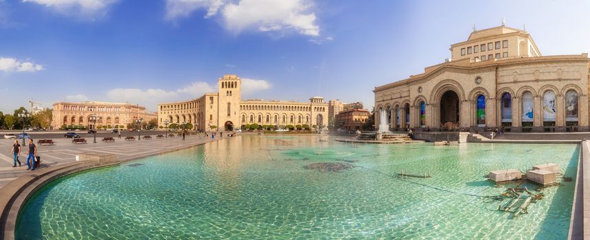 The fountain on a central square of the city of Yerevan in Armenia