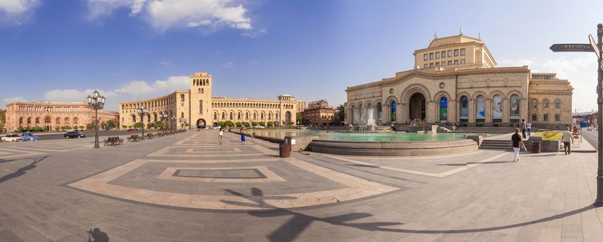 Central square with the fountain in the city of Yerevan in Armenia