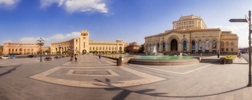 Central square with the fountain in the city of Yerevan in Armenia