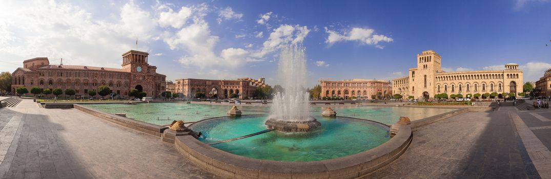 The fountain on a central square of the city of Yerevan in Armenia