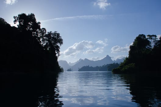 Beautiful morning day light with mountain at Khao Sok National Park, Surat Thani ,Thailand.