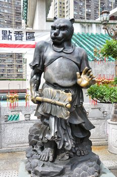 Hong Kong, China - June 25, 2014: Chinese Zodiac Bronze Tiger Stature at Sik Sik Yuen Wong Tai Sin Temple
