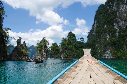 Island water in Ratchaprapha Dam at Khao Sok National Park, Surat Thani Province, Thailand.