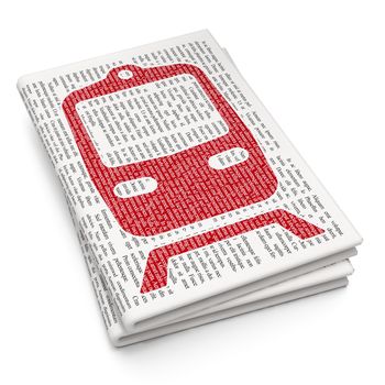 Vacation concept: Pixelated red Train icon on Newspaper background, 3D rendering