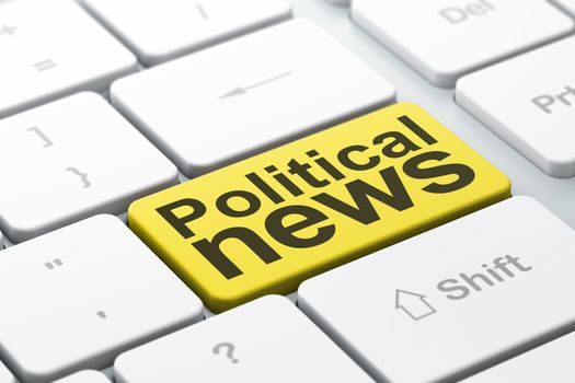 News concept: computer keyboard with word Political News, selected focus on enter button background, 3D rendering