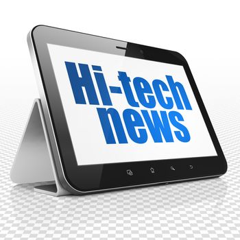 News concept: Tablet Computer with blue text Hi-tech News on display, 3D rendering