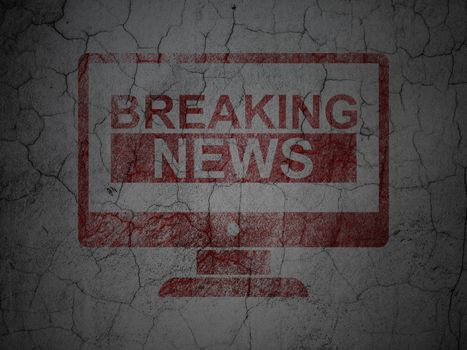 News concept: Red Breaking News On Screen on grunge textured concrete wall background