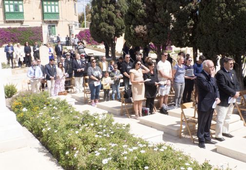 MALTA, Marsa: People gather to watch the ceremonies for Anzac Day on April 25, 2016, in Malta.The Wreath laying ceremony takes place on the anniversary of the first major military action fought by Australian and New Zealand forces during World War I. Thousands of wounded Australians, New Zealanders, Canadians and English were sent to the tiny Mediterranean island for care during the Gallipoli campaign. ANZAC stands for Australian and New Zealand Army Corps.
