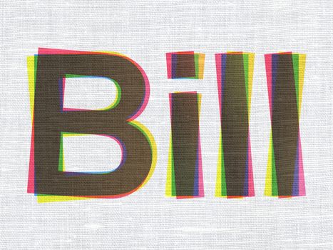 Currency concept: CMYK Bill on linen fabric texture background